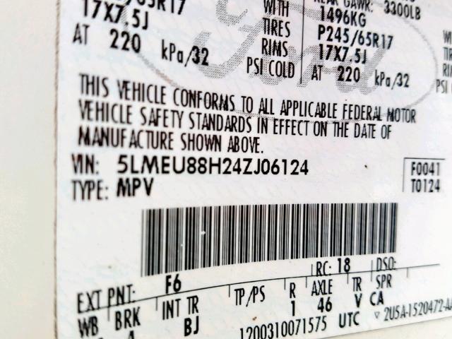 5LMEU88H24ZJ06124 - 2004 LINCOLN AVIATOR თეთრი ფოტო 10
