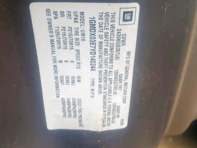 1GMDX03E7YD140244 - 2000 PONTIAC MONTANA BROWN photo 10