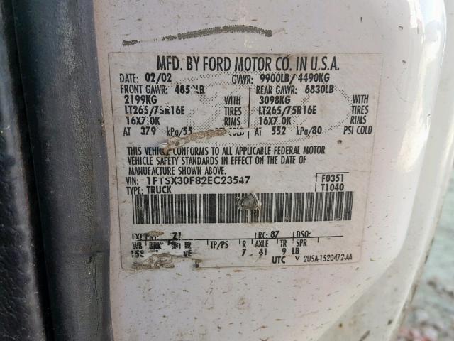 1FTSX30F82EC23547 - 2002 FORD F350 SRW S WHITE photo 10