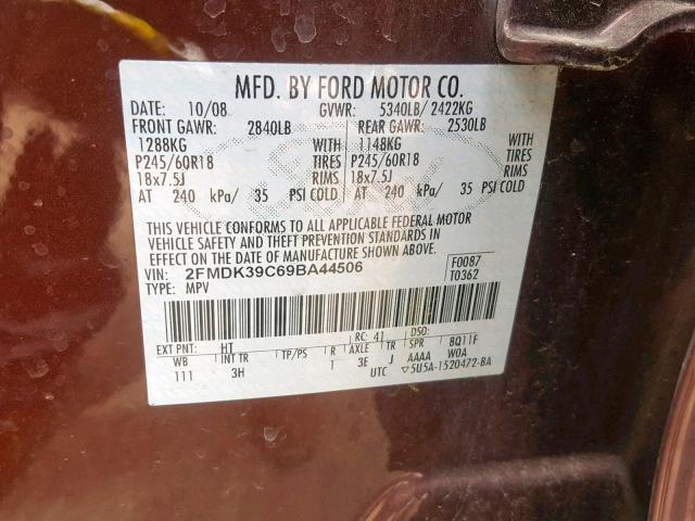 2FMDK39C69BA44506 - 2009 FORD EDGE LIMIT PURPLE photo 10