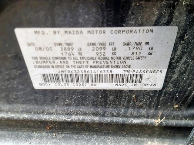 JM1BK323861416358 - 2006 MAZDA 3 S BLACK photo 10