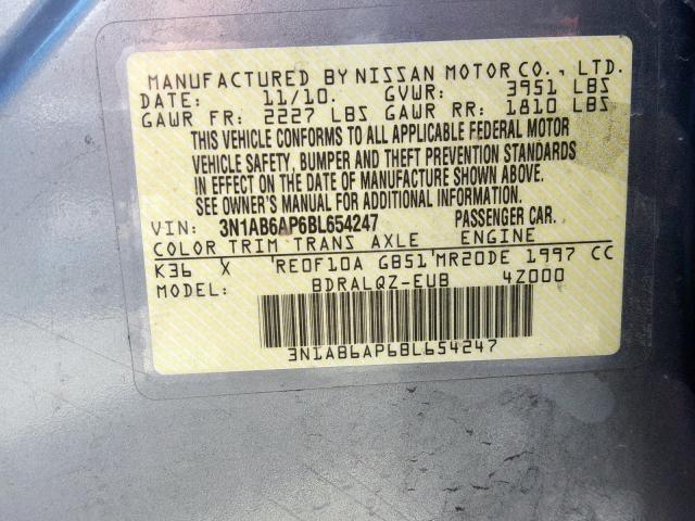 3N1AB6AP6BL654247 - 2011 NISSAN SENTRA 2.0 SILVER photo 10