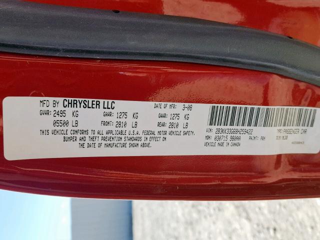 2B3KK33G68H259422 - 2008 DODGE CHARGER SX RED photo 10