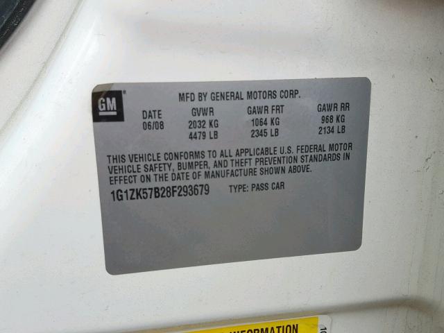 1G1ZK57B28F293679 - 2008 CHEVROLET MALIBU LTZ თეთრი ფოტო 10