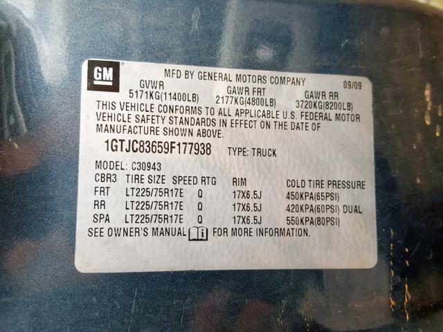 1GTJC83659F177938 - 2009 GMC SIERRA C35 BLUE photo 10