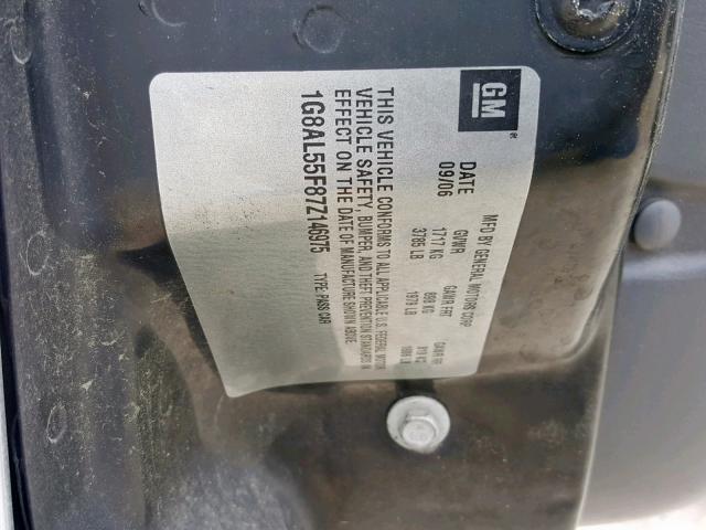 1G8AL55F87Z146975 - 2007 SATURN ION LEVEL SILVER photo 10