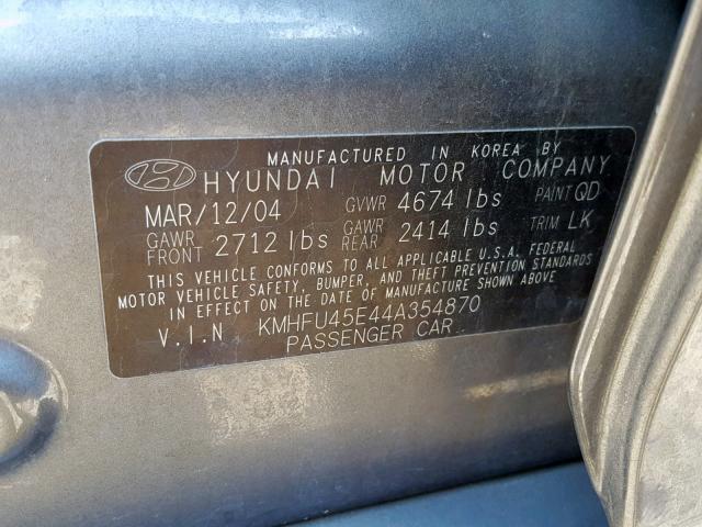 KMHFU45E44A354870 - 2004 HYUNDAI XG 350 GRAY photo 10