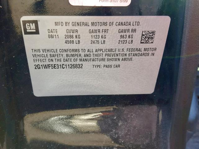 2G1WF5E31C1126832 - 2012 CHEVROLET IMPALA LS BLACK photo 10