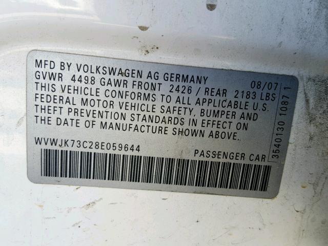 WVWJK73C28E059644 - 2008 VOLKSWAGEN PASSAT TUR WHITE photo 10