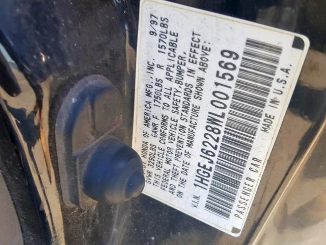 1HGEJ6228WL001569 - 1998 HONDA CIVIC DX BLACK photo 10