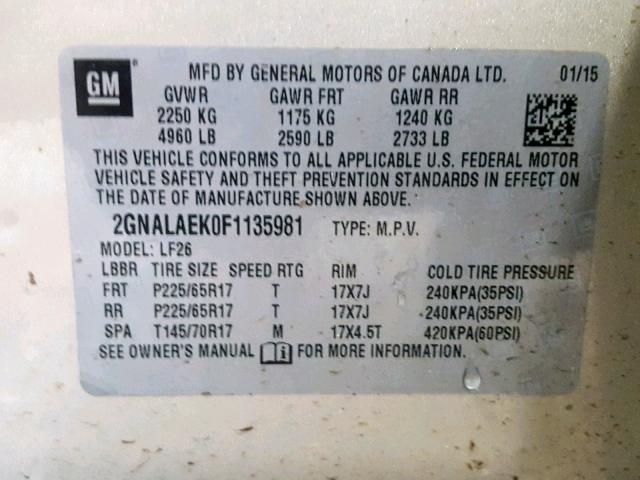 2GNALAEK0F1135981 - 2015 CHEVROLET EQUINOX LS GOLD photo 10