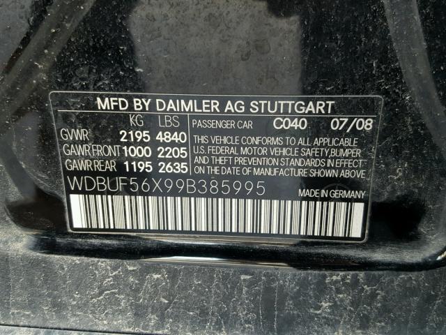 WDBUF56X99B385995 - 2009 MERCEDES-BENZ E 350 BLACK photo 10