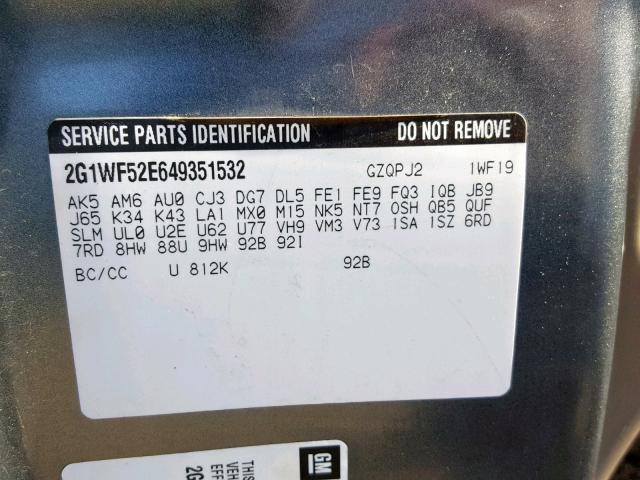 2G1WF52E649351532 - 2004 CHEVROLET IMPALA GRAY photo 10