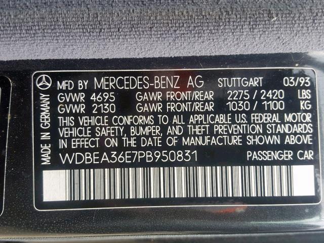 WDBEA36E7PB950831 - 1993 MERCEDES-BENZ 500 E GRAY photo 10