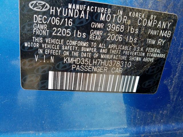 KMHD35LH7HU378310 - 2017 HYUNDAI ELANTRA GT  photo 10