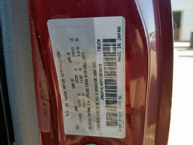 JM2UF4140P0383839 - 1993 MAZDA B2600 SHOR RED photo 10