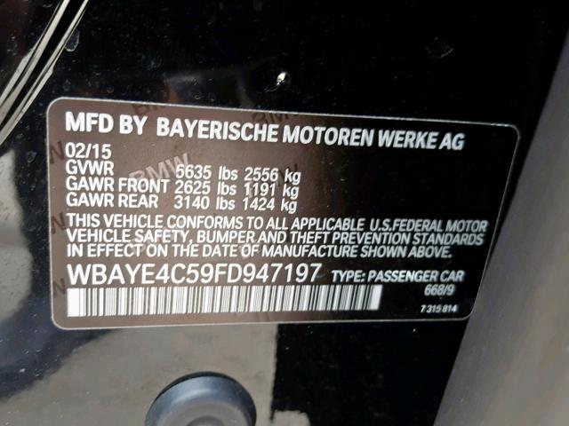 WBAYE4C59FD947197 - 2015 BMW 740 LI BLACK photo 10