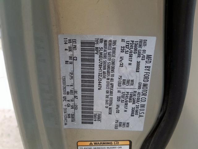 5LMEU78H13ZJ24476 - 2003 LINCOLN AVIATOR  foto 10