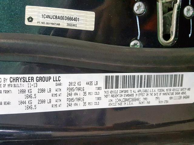 1C4NJCBA0ED666401 - 2014 JEEP COMPASS SP Сұр фото 10