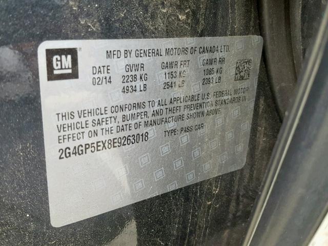 2G4GP5EX8E9263018 - 2014 BUICK REGAL PREM CHARCOAL photo 10