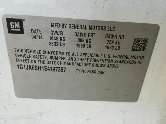 1G1JA6SH1E4197387 - 2014 CHEVROLET SONIC LS WHITE photo 10