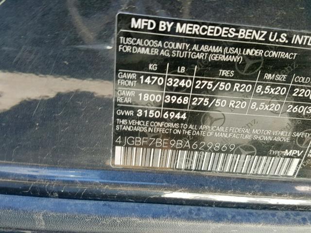 4JGBF7BE9BA629869 - 2011 MERCEDES-BENZ GL 450 4MA GRAY photo 10