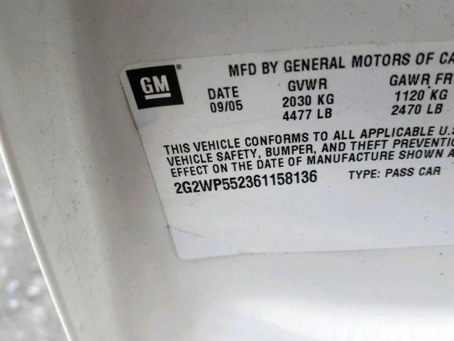 2G2WP552361158136 - 2006 PONTIAC GRAND PRIX 白色 照片 10