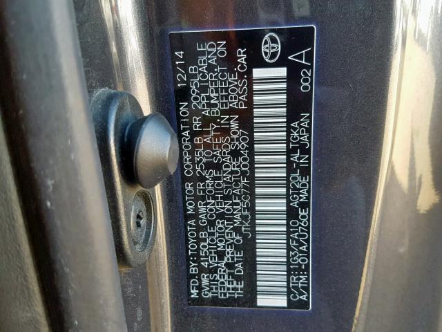 JTKJF5C77FJ004907 - 2015 TOYOTA SCION TC 灰色 照片 10