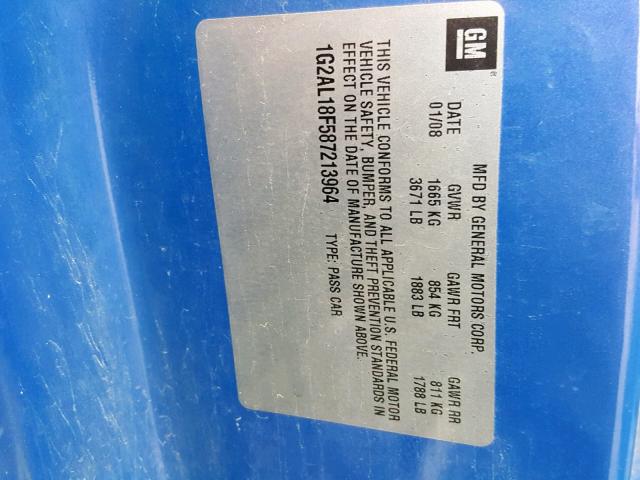 1G2AL18F587213964 - 2008 PONTIAC G5 PURPLE photo 10