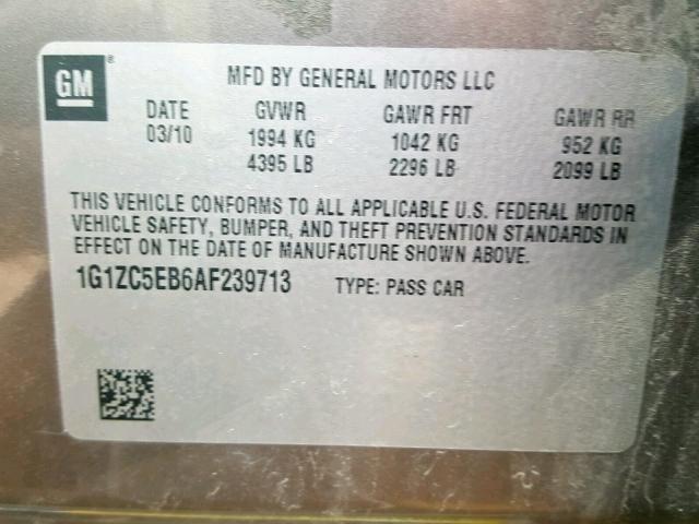 1G1ZC5EB6AF239713 - 2010 CHEVROLET MALIBU 1LT 棕色 照片 10