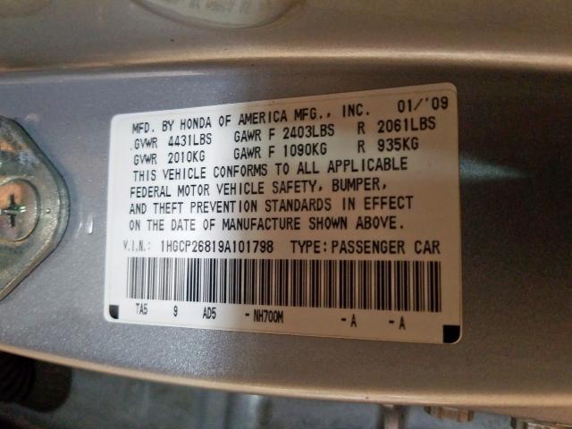 1HGCP26819A101798 - 2009 HONDA ACCORD EXL  photo 10