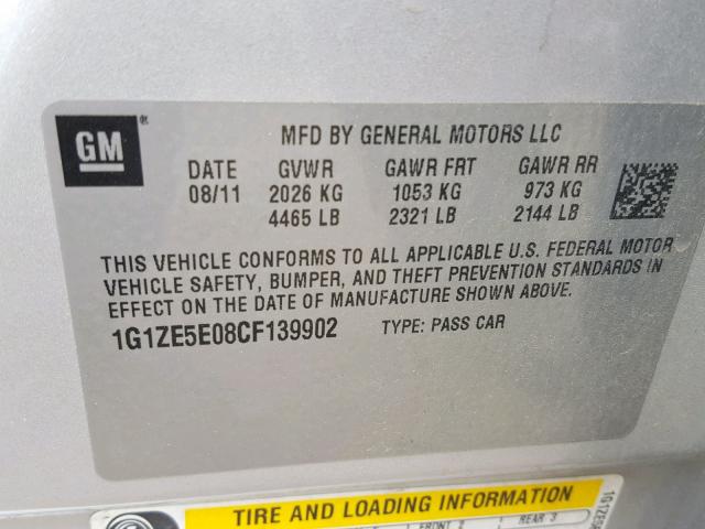 1G1ZE5E08CF139902 - 2012 CHEVROLET MALIBU LTZ 银色 照片 10