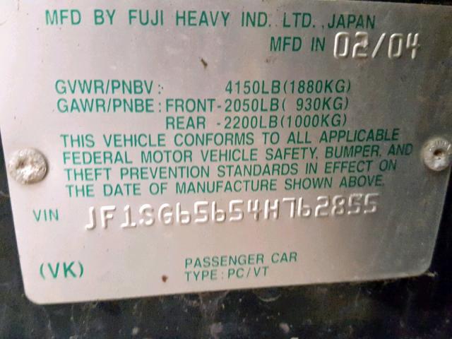 JF1SG65654H762855 - 2004 SUBARU FORESTER 2 TWO TONE photo 10