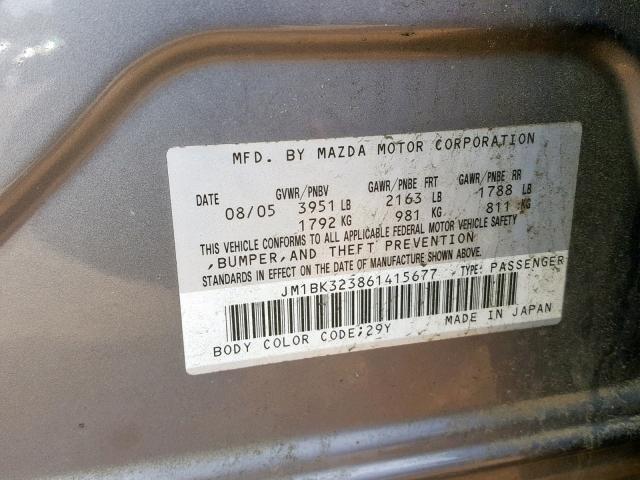 JM1BK323861415677 - 2006 MAZDA 3 S GRAY photo 10