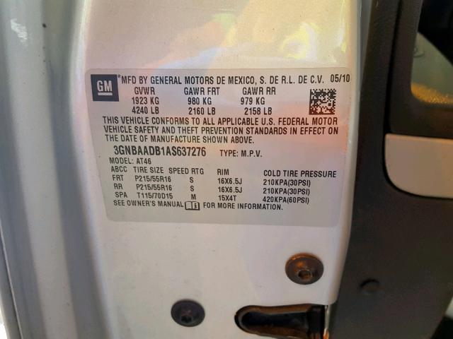 3GNBAADB1AS637276 - 2010 CHEVROLET HHR LS Արծաթագույն լուսանկար 10