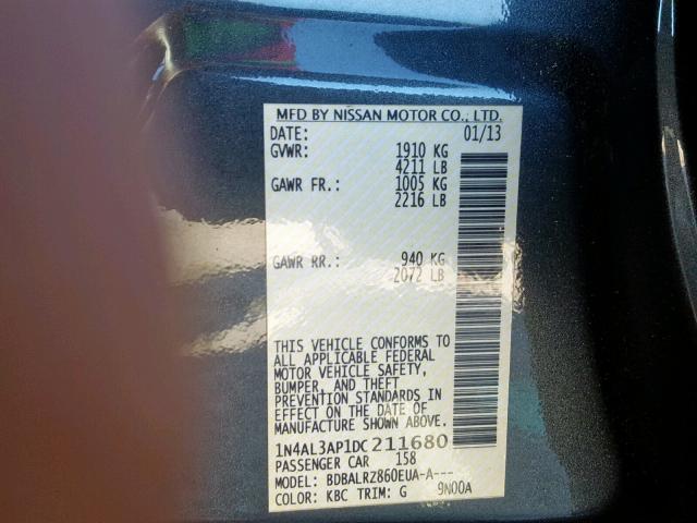 1N4AL3AP1DC211680 - 2013 NISSAN ALTIMA 2.5 GRAY photo 10