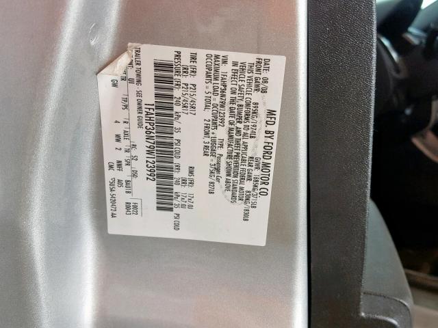 1FAHP36N79W123992 - 2009 FORD FOCUS SES SILVER photo 10