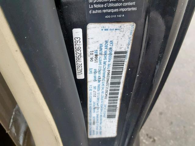 3VWCB21C32M403964 - 2002 VOLKSWAGEN NEW BEETLE Schwarz Foto 10