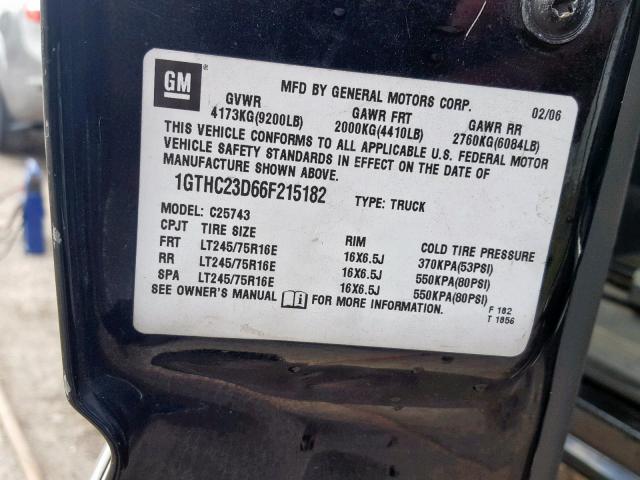 1GTHC23D66F215182 - 2006 GMC SIERRA C25 BLACK photo 10