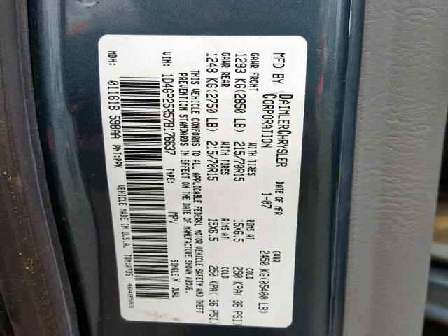 1D4GP25R57B176637 - 2007 DODGE CARAVAN SE BLUE photo 10