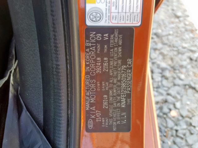 KNAFE121985016779 - 2008 KIA SPECTRA EX ORANGE photo 10