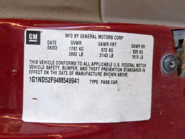 1G1ND52F94M549941 - 2004 CHEVROLET CLASSIC MAROON photo 10