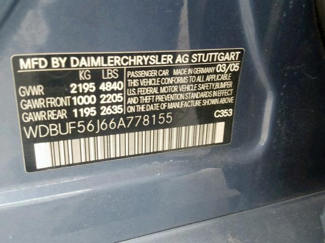 WDBUF56J66A778155 - 2006 MERCEDES-BENZ E 350 BLUE photo 10