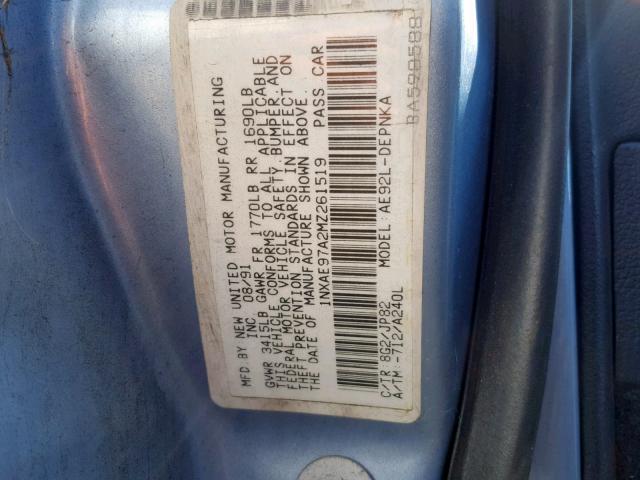 1NXAE97A2MZ261519 - 1991 TOYOTA COROLLA LE BLUE photo 10