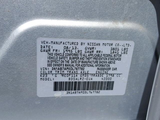 3N1AB7AP0DL767782 - 2013 NISSAN SENTRA S WHITE photo 10