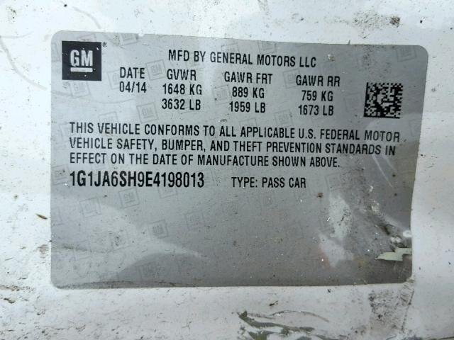 1G1JA6SH9E4198013 - 2014 CHEVROLET SONIC LS WHITE photo 10