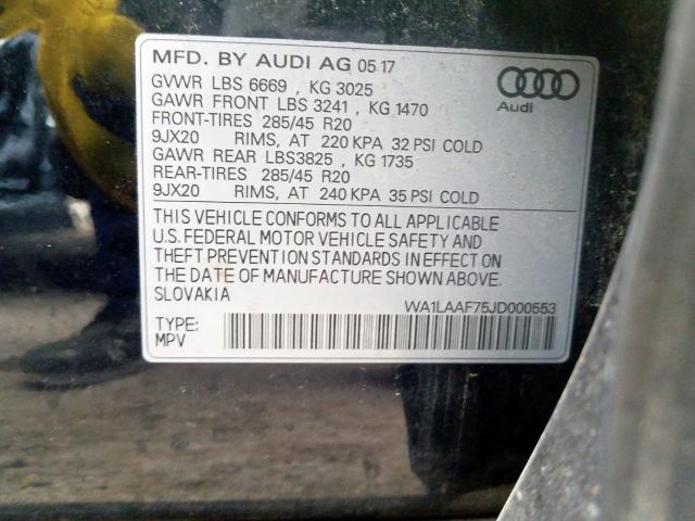 WA1LAAF75JD000553 - 2018 AUDI Q7 PREMIUM PLUS  photo 10