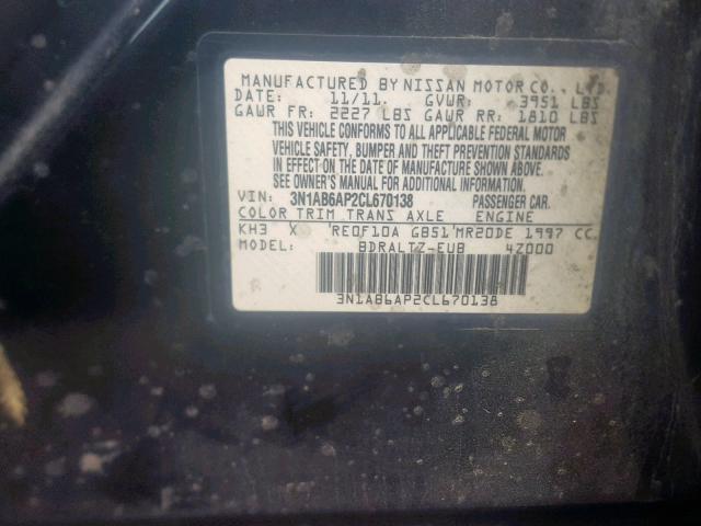 3N1AB6AP2CL670138 - 2012 NISSAN SENTRA 2.0 BLACK photo 10