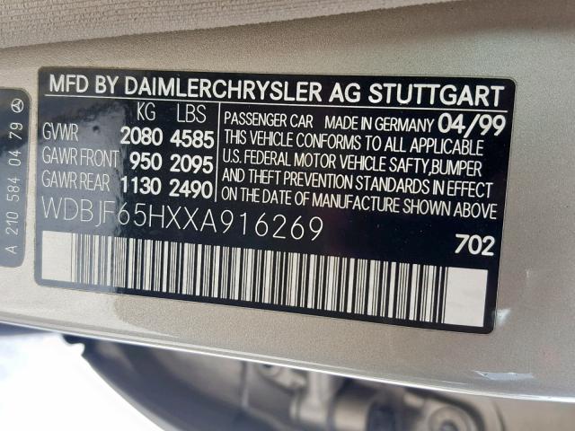 WDBJF65HXXA916269 - 1999 MERCEDES-BENZ E 320 GOLD photo 10