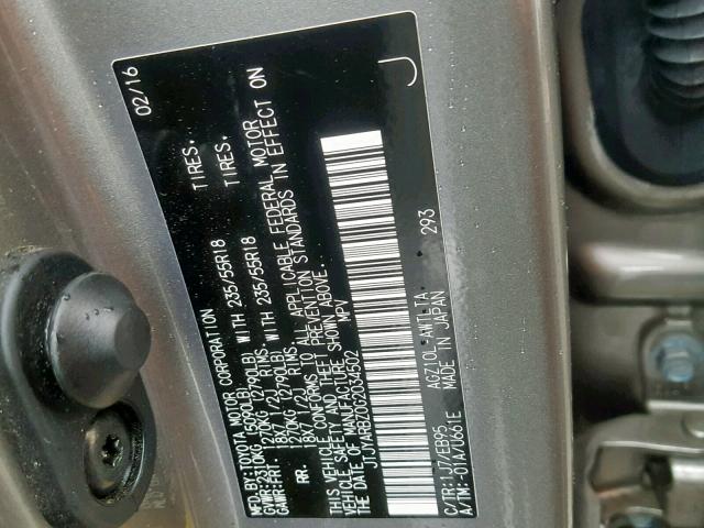 JTJYARBZ0G2034502 - 2016 LEXUS NX 200T GRAY photo 10